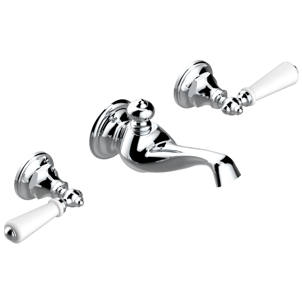 Смеситель для раковины на стену THG Broadway with white porcelain lever handles / A04-40GBUS